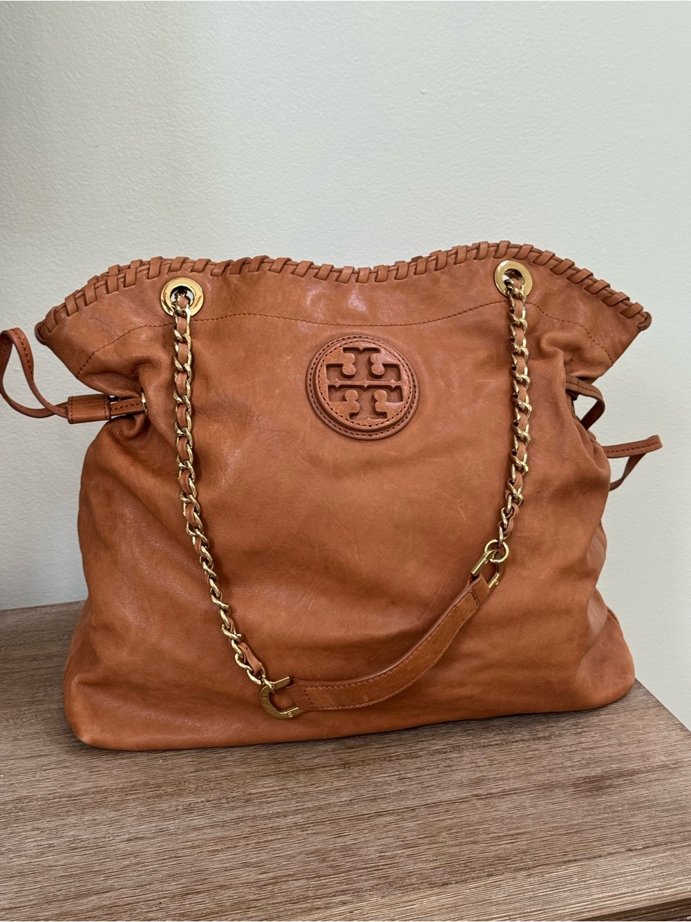 Tory Burch Cognac Leather Chain-Handle Shoulder Bag